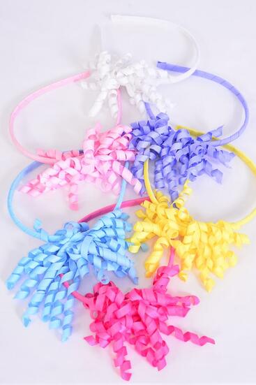 Headband Horseshoe Twirl Grosgrain Bow-tie Pastel / 12 pcs = Dozen Pastel , 2 of each Color Asst , Hang Tag & UPC Code , W Clear Box