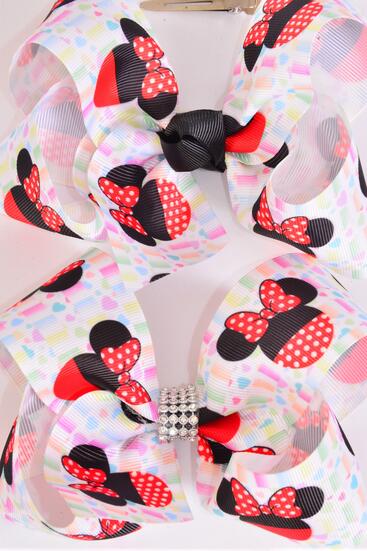 Hair Bow Jumbo Mouse Ear Polka dots Grosgrain Bow-tie / 12 pcs = Dozen  Alligator Clip , Size - 6" x 5" Wide , Clip Strip & UPC Code