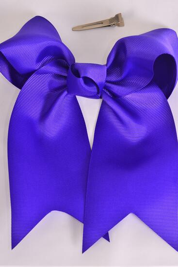 Hair Bow Extra Jumbo Long Tail Cheer Type Bow Purple Grosgrain Bow-tie / 12 pcs Bow = Dozen Purple , Alligator Clip , Size - 6.5" x 6" Wide , Clip Strip & UPC Code