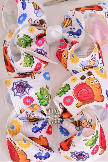 Hair Bow Jumbo Cute Snail Spring Bugs Mix Grosgrain Bow-tie / 12 pcs Bow = Dozen Alligator Clip , Size - 6" x 5" Wide , Clip Strip & UPC Code