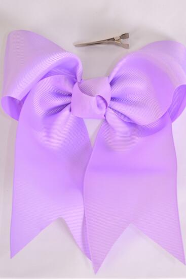 Hair Bow Extra Jumbo Long Tail Lavender Grosgrain Bow-tie / 12 pcs Bow = Dozen  Lavender , Alligator Clip , Size - 6.5" x 6" Wide , Clip Strip & UPC Code