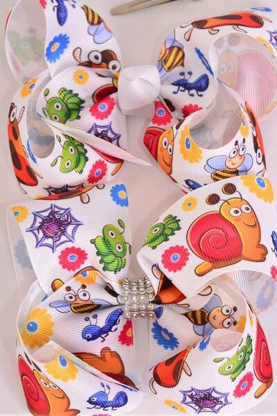 Hair Bow Jumbo Cute Snail Spring Bugs Mix Grosgrain Bow-tie / 12 pcs Bow = Dozen Alligator Clip , Size - 6" x 5" Wide , Clip Strip & UPC Code