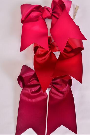 Hair Bow Extra Jumbo Long Tail Cheer Type Bow Burgundy Color Mix Grosgrain Bow-tie / 12 pcs Bow = Dozen Burgundy Mix , Size - 6.5" x 6" Wide , Alligator Clip , 4 Wine , 4 Burgundy , 4 Sherry Color Asst , Clip Strip & UPC Code