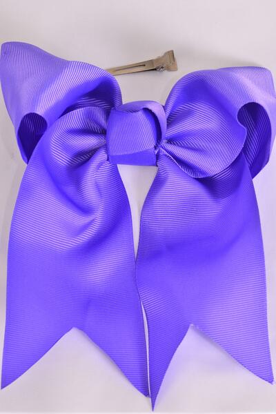 Hair Bow Extra Jumbo Long Tail Cheer Type Bow Light Purple Grosgrain Bow-tie /12 pcs Bow = Dozen Alligator Clip , Size - 6.5" x 6" Wide , Clip Strip & UPC Code