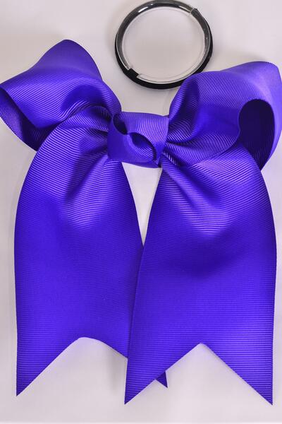 Hair Bow Extra Jumbo Long Tail Cheer Type Bow Purple Elastic Grosgrain Bow-tie / 12 pcs Bow = Dozen Purple , Elastic , Size - 6.5" x 6" Wide , Clip Strip & UPC Code