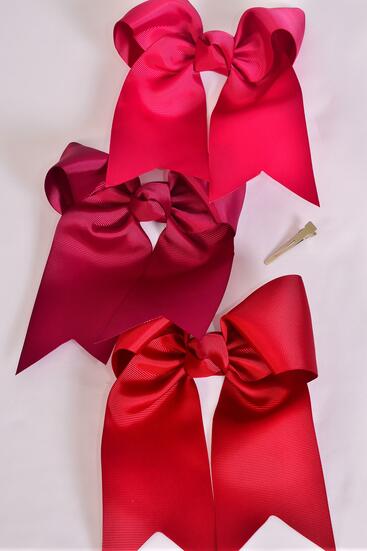 Hair Bow Extra Jumbo Long Tail Cheer Type Bow Burgundy Color Mix Grosgrain Bow-tie / 12 pcs Bow = Dozen Burgundy Mix , Size - 6.5" x 6" Wide , Alligator Clip , 4 Wine , 4 Burgundy , 4 Sherry Color Asst , Clip Strip & UPC Code