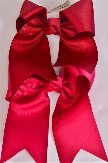 Hair Bow Extra Jumbo Long Tail Cheer Type Bow Burgundy Color Mix Grosgrain Bow-tie / 12 pcs Bow = Dozen Alligator Clip , Size - 6.5" x 6" Wide , 6 Wine , 6 Burgundy Color Asst , Clip Strip & UPC Code