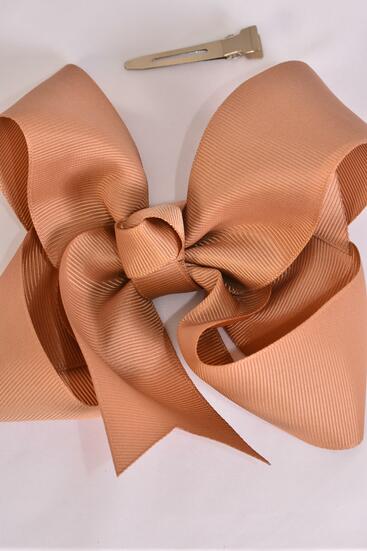 Hair Bow Jumbo Khaki Grosgrain Bow-tie / 12 pcs Bow = Dozen Khaki , Alligator Clip , Size - 6" x 5" Wide , Clip Strip & & UPC Code