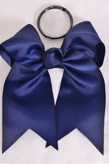 Hair Bow Extra Jumbo Long Tail Cheer Type Bow Navy Elastic Grosgrain Bow-tie / 12 pcs Bow = Dozen Navy , Elastic , Size - 6.5" x 6" Wide , Clip Strip & UPC Code