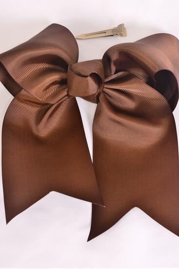 Hair Bow Extra Jumbo Long Tail Cheer Type Bow Light Brown Alligator Clip Grosgrain Bow-tie / 12 pcs Bow = Dozen Light Brown , Alligator Clip , Size - 6.5" x 6" Wide , Clip Strip & UPC Code