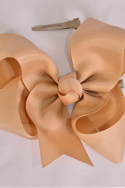 Hair Bow Jumbo Light Khaki Grosgrain Bow-tie / 12 pcs Bow = Dozen Light Khaki , Alligator Clip , Size - 6" x 5" Wide , Clip Strip & & UPC Code