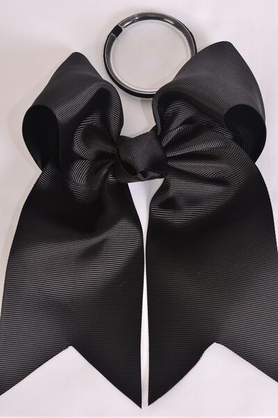 Hair Bow Extra Jumbo Long Tail Cheer Type Bow Black Elastic Grosgrain Bow-tie / 12 pcs Bow = Dozen Black , Elastic , Size - 6.5" x 6" Wide , Clip Strip & UPC Code