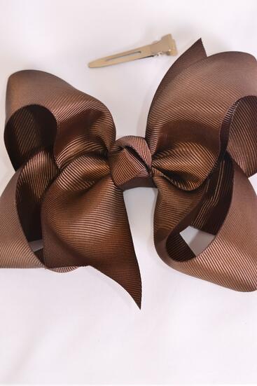 Hair Bow Jumbo Dark Brown Grosgrain Bow-tie / 12 pcs Bow = Dozen Dark Brown , Alligator Clip , Bow - 6" x 5" Wide , Clip Strip and UPC Code
