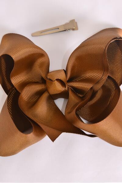  Hair Bow Jumbo Light Brown Grosgrain Bow-tie / 12 pcs Bow = Dozen 1 items Light Brown , Alligator Clip , Bow - 6" x 5" Wide , Clip Strip & UPC Code