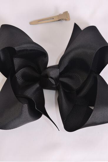 Hair Bow Jumbo Black Grosgrain Bow-tie / 12 pcs Bow = Dozen Black , Alligator Clip , Size - 6 "x 5" Wide , Clip Strip & UPC Code