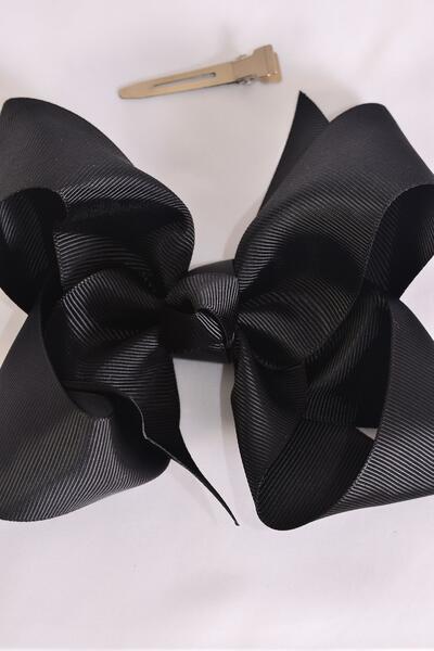 Hair Bow Jumbo Black Grosgrain Bow-tie / 12 pcs Bow = Dozen Black , Alligator Clip , Size - 6 "x 5" Wide , Clip Strip & UPC Code
