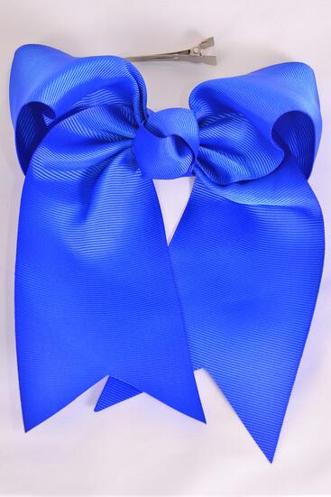 Hair Bow Extra Jumbo Long Tail Cheer Type Bow Royal Blue Grosgrain Bow-tie / 12 pcs Bow = Dozen Royal Blue , Alligator Clip , Size - 6.5" x 6" Wide , Clip Strip & UPC Code