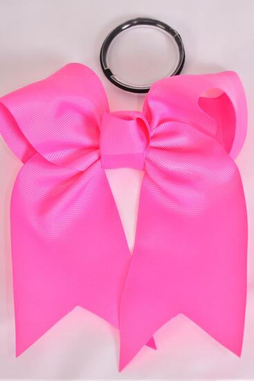 Hair Bow Extra Jumbo Long Tail Cheer Type Bow Hot Pink Elastic Grosgrain Bow-tie / 12 pcs Bow = Dozen Hot Pink , Elastic , Size - 6.5" x 6" Wide , Clip Strip and UPC Code