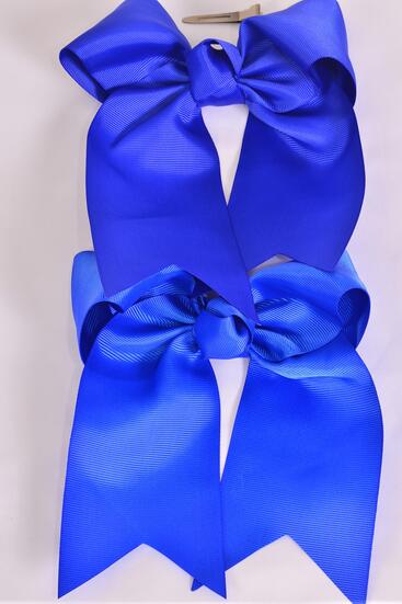 Hair Bow Extra Jumbo Long Tail Cheer Type Bow Royal Blue Mix Grosgrain Bow-tie / 12 pcs Bow = Dozen Alligator Clip , Size - 6" x 5" Wide , 6 Royal Blue , 6 Electric Blue Mix , Clip Strip & UPC Code