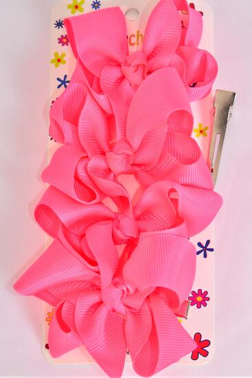 Hair Bows 48 pcs Grosgrain Bow-tie Neon Pink / 12 card = Dozen  Neon Pink , Alligator Clip , Bow Size - 3" x 2" Wide , 4 pcs per card , 12 card = Dozen