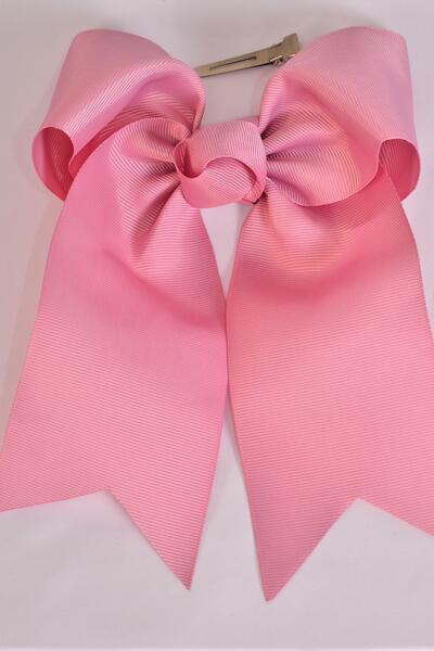 Hair Bow Extra Jumbo Long Tail Cheer Type Bow Dusty Rose Grosgrain Bow-tie / 12 pcs Bow = Dozen Dusty Pink , Alligator Clip , Size - 6.5" x 6" Wide , Clip Strip and UPC Code