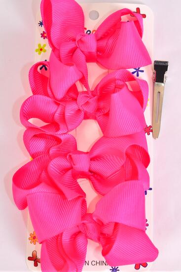 Hair Bows 48 pcs Grosgrain Bow-tie Fuchsia / 12 card = Dozen  Alligator Clip , Bow Size - 3" x 2" Wide , 4 pcs per card , 12 card = Dozen