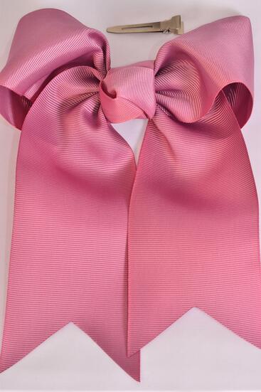 Hair Bow Extra Jumbo Long Tail Cheer Type Bow Mauve Pink Grosgrain Bow-tie / 12 pcs Bow = Dozen  Mauve Pink , Alligator Clip , Size - 6.5" x 6" Wide , Clip Strip & UPC Code