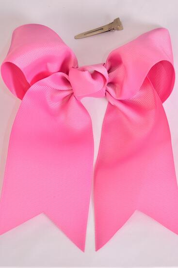 Hair Bow Extra Jumbo Long Tail Cheer Type Bow Wild Rose Grosgrain Bow-tie / 12 pcs Bow = Dozen Wild Rose , Alligator Clip , Size - 6.5" x 6" Wide , Clip Strip and UPC