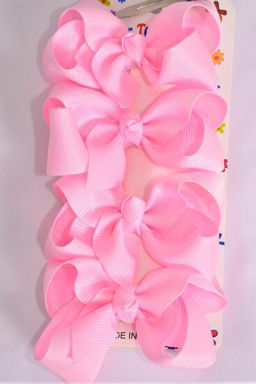 Hair Bows 48 pcs Grosgrain Bow-tie Rose Pink / 12 card = Dozen Alligator Clip , Bow Size-3"x 2" Wide , 4 pcs per card , 12 card = Dozen