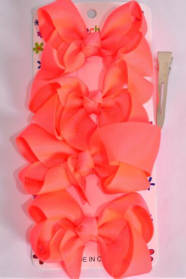 Hair Bows 48 pcs Grosgrain Bow-tie Neon Orange / 12 card = Dozen  Neon Orange , Alligator Clip , Bow Size - 3" x 2" Wide , 4 pcs per card , 12 card = Dozen