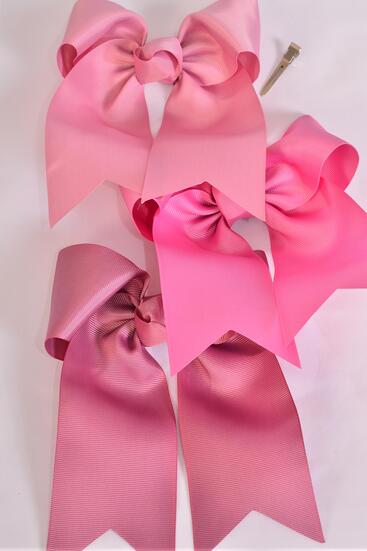 Hair Bow Extra Jumbo Long Tail Cheer Type Bow Mauve Mix Grosgrain Bow-tie / 12 pcs Bow = Dozen   Mauve Pink Mix , Alligator Clip , Size - 6.5" x 6" Wide , 4 Wild Rose , 4 Dusty Rose , Rosy Mauve Mix , Clip Strip and UPC Code