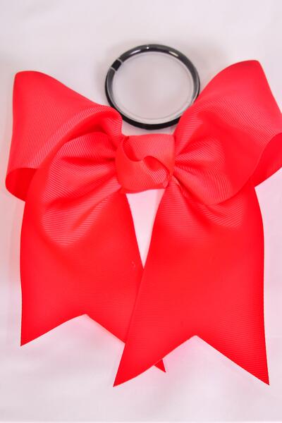 Hair Bow Extra Jumbo Long Tail Cheer Type Bow  Red Elastic Grosgrain Bow-tie / 12 pcs Bow = Dozen Red , Elastic , Size - 6.5" x 6" Wide , Clip Strip & UPC Code