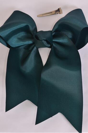 air Bow Extra Jumbo Long Tail Cheer Type Bow Spruce Grosgrain Bow-tie / 12 pcs Bow = Dozen Spruce , Alligator Clip , Size - 6.5" x 6" Wide , Clip Strip & UPC Code