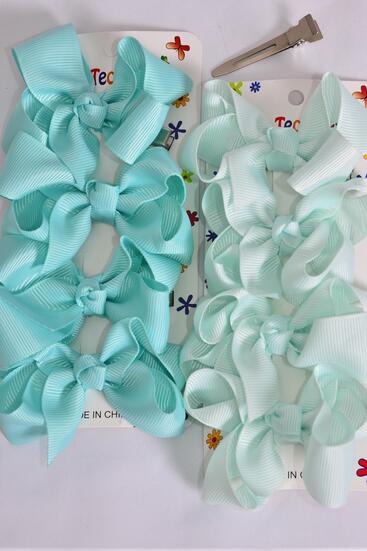 Hair Bows 48 pcs Grosgrain Bow-tie Aqua Mint Green Color Mix / 12 card = Dozen Alligator Clip , Bow Size - 3" x 2" Wide , 6 Mint Green , 6 Aqua Color Asst , 4 pcs per card,12 card = Dozen