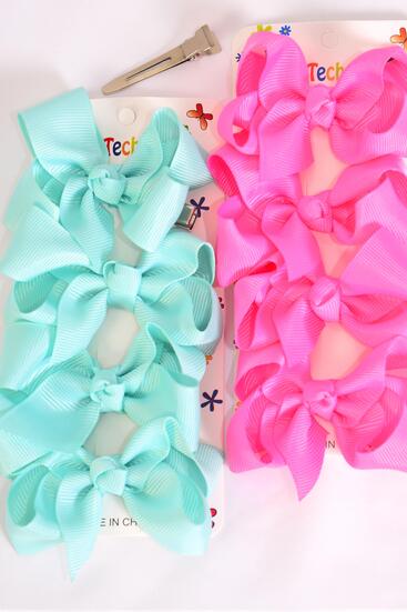 Hair Bows 48 pcs Grosgrain Bow-tie Hot Pink Mint Green Color Mix / 12 card = Dozen Alligator Clip , Bow Size - 3" x 2" Wide , 6 Hot Pink , 6 Mint Green Color Asst , 4 pcs per card,12 card = Dozen
