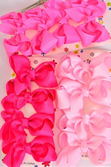 Hair Bows 48 pcs Grosgrain Bow-tie Pink Mix / 12 card = Dozen  Alligator Clip , Bow Size - 3" x 2" Wide , 4 Baby Pink , 4 Hot Pink , 4 Fuchsia Color Asst , 4 pcs per card , 12 card = Dozen