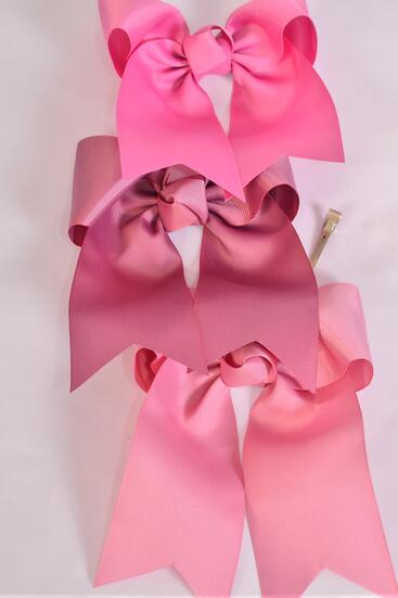 Hair Bow Extra Jumbo Long Tail Cheer Type Bow Mauve Mix Grosgrain Bow-tie / 12 pcs Bow = Dozen   Mauve Pink Mix , Alligator Clip , Size - 6.5" x 6" Wide , 4 Wild Rose , 4 Dusty Rose , Rosy Mauve Mix , Clip Strip and UPC Code