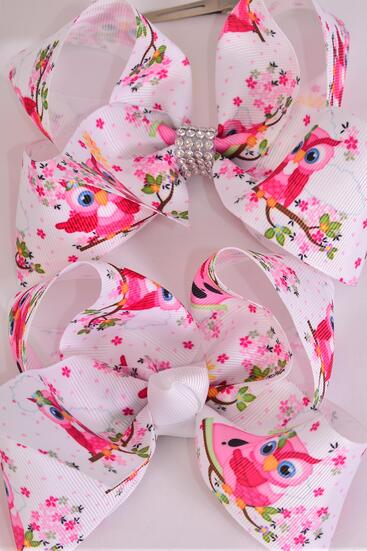 Hair Bow Jumbo Cute Owl Grosgrain Bow-tie / 12 pcs Bow = Dozen Owl , Alligator Clip , Size - 6" x 5" Wide , Clip Strip & UPC Code
