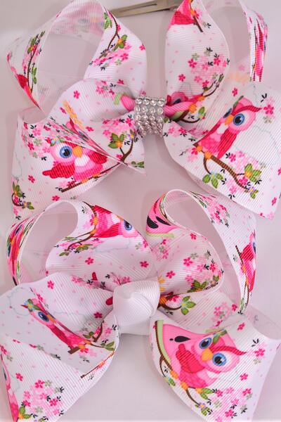 Hair Bow Jumbo Cute Owl Grosgrain Bow-tie / 12 pcs Bow = Dozen Owl , Alligator Clip , Size - 6" x 5" Wide , Clip Strip & UPC Code