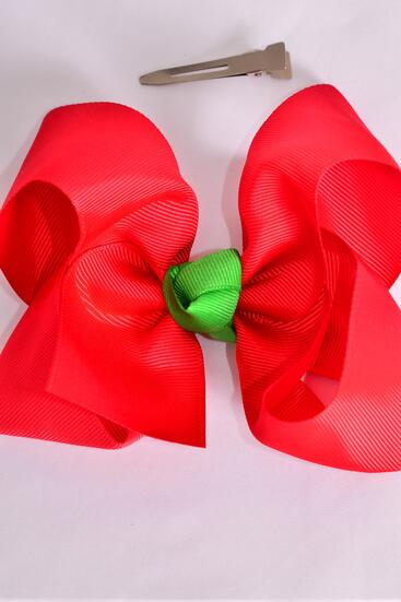 Hair Bow Jumbo Red Grosgrain Bow-tie / 12 pcs Bow = Dozen  Alligator Clip , Size - 6" x 5" Wide , Clip Strip & UPC Code