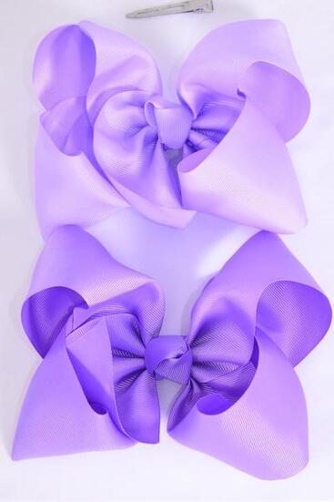 Hair Bow Jumbo Lavender Mix Grosgrain Bow-tie / 12 pcs Bow = Dozen Lavender Mix , Alligator Clip , Size - 6" x 5" Wide , 6 of each Color Asst , Clip Strip & UPC Code