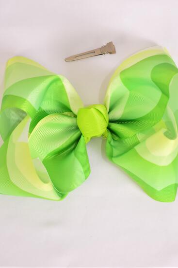 Hair Bow Extra Jumbo Cheer Type Bow Gradient Tiedye Grosgrain Bow-tie Lime Green / 12 pcs Bow = Dozen  Alligator Clip , Size - 8" x 7" Wide , Clip Strip & UPC Code