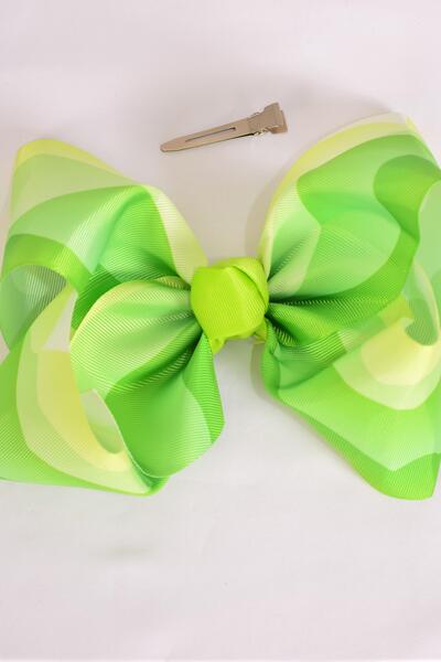 Hair Bow Extra Jumbo Cheer Type Bow Gradient Tiedye Grosgrain Bow-tie Lime Green / 12 pcs Bow = Dozen  Alligator Clip , Size - 8" x 7" Wide , Clip Strip & UPC Code
