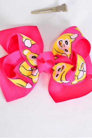 Hair Bow Jumbo Double Layered Cute Monkey Fuchsia Grosgrain Bow-tie / 12 pcs Bow = Dozen Fuchsia , Alligator Clip , Bow - 6" x 5" Wide , Clip Strip & UPC Code