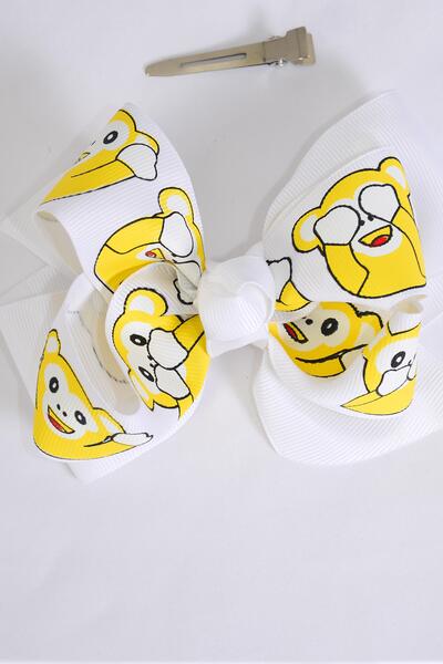 Hair Bow Jumbo Double Layered Cute Monkey White Grosgrain Bow-tie / 12 pcs Bow = Dozen White , Alligator Clip , Bow - 6" x 5" Wide , Clip Strip & UPC Code