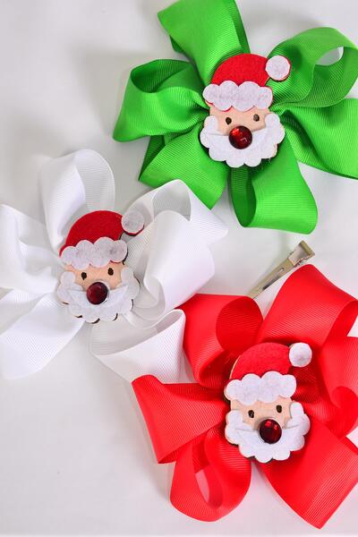 Hair Bow Jumbo Santa Grosgrain Bow-tie / 12 pcs Bow = Dozen Santa , Alligator Clip , Size - 6" x 5" Wide , 4 of each Color Asst , Clip Strip & UPC Code