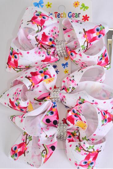 Hair Bows Large 36 pcs Owl Grosgrain Bow-tie / 12 card = Dozen Owl , Alligator Clip , Bow Size - 4" x 3" Wide , 3 pcs per Card , 12 Card = Dozen