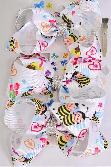 Hair Bows Large 36 pcs Cute Honey Bee Grosgrain Bow-tie / 12 card = Dozen Honey Bee , Alligator Clip , Bow Size - 4" x 3" Wide , 3 pcs per Card,12 Card = Dozen