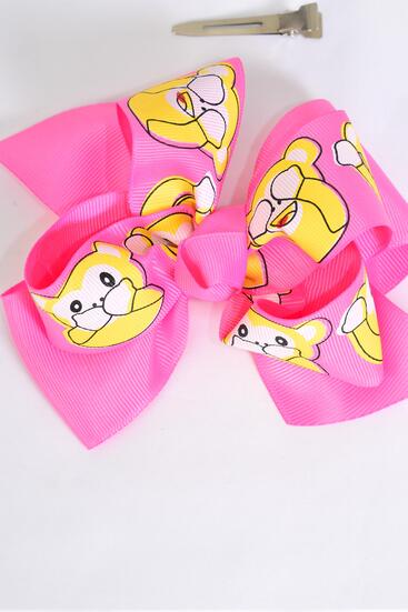 Hair Bow Jumbo Double Layered Cute Monkey Hot Pink Grosgrain Bow-tie / 12 pcs Bow = Dozen  Hot Pink , Alligator Clip , Bow - 6" x 5" Wide , Clip Strip & UPC Code