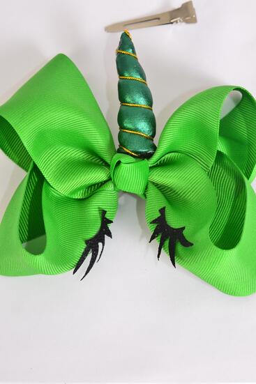 Hair Bow Jumbo Christmas Unicorn Metallic Grosgrain Bow-tie Green / 12 pcs Bow = Dozen Green , Alligator Clip , Bow Size - 6" x 5" , Clip Strip & UPC Code